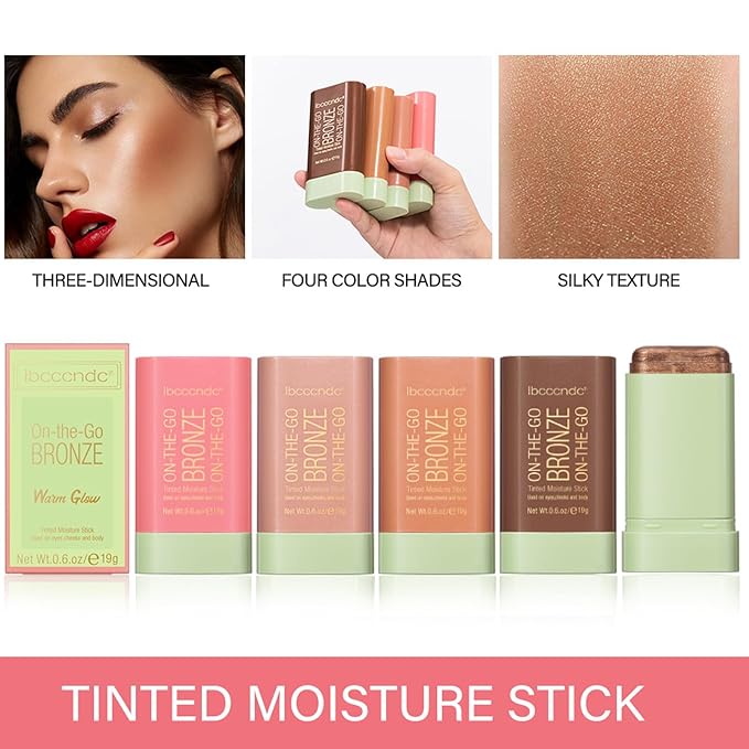 On-The-Go Bronzer Stick,Multi-Use Cream Contour Stick,Natural Long Lasting Stick,Multi-Use