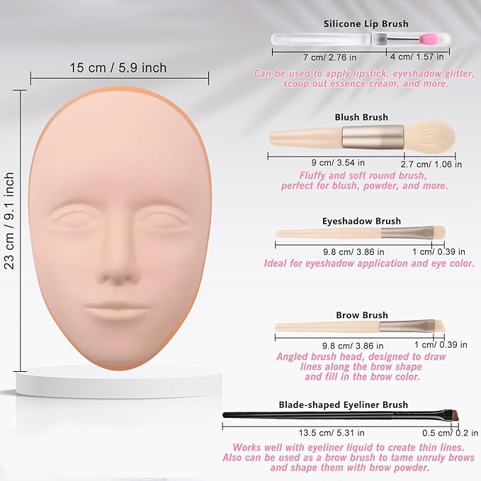 Silicone Makeup Practice Face, 8 Makeup Mannequin Face,