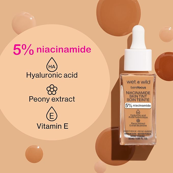 wet n wild Bare Focus Skin Tint,5% Niacinamide Medium Sand