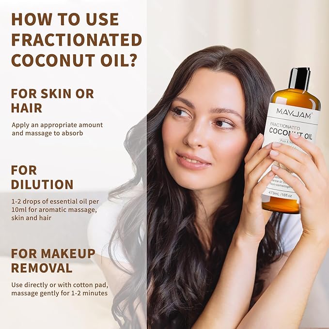 Pure Fractionated Coconut Oils Liquid 16oz 100% Natural USDA Certified Massage MCT Oil Organic&Moisturizer for Face Skin&Hair,Cold Pressed Body Carrier Oil for Essential Oils Mixing Women&Men