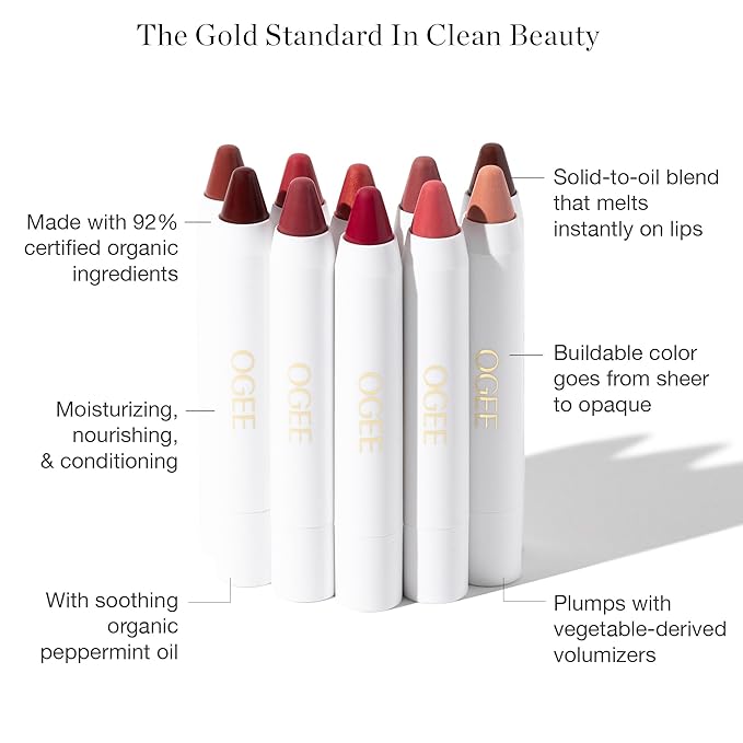 Ogee Tinted Sculpted Lip Oil - Lip Stain Made with 100% Organic Coconut Oil, Jojoba Oil, and Vitamin E - Best as Lip Balm, Lip Color or Lip Treatment - ROSALIA