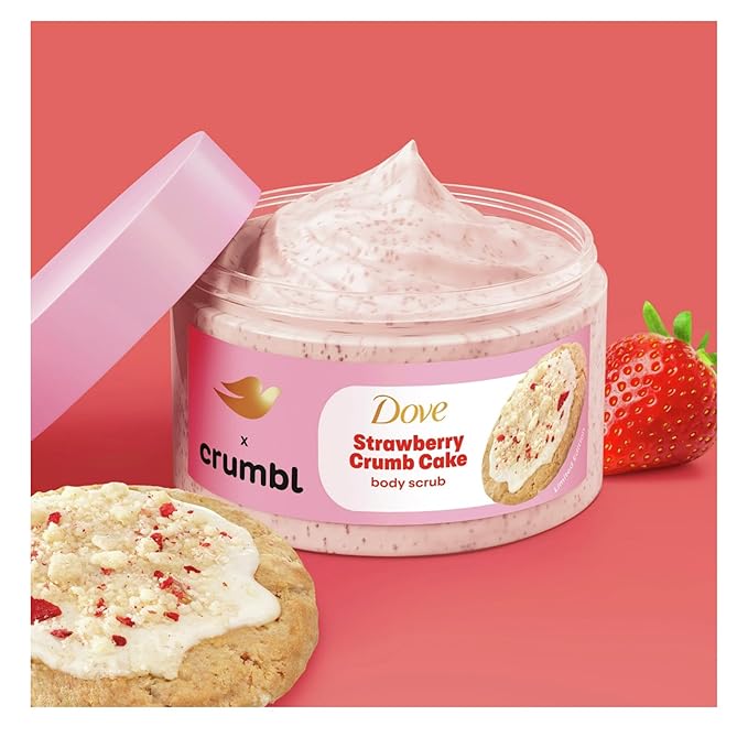 Dove Moisturizing Strawberry Crumb Cake Body Wash & Scrub Combo, 20oz Wash + 15oz Scrub, Limited Edition, Paraben & Sulfate Free, For Body, Improves Skin Texture, Moisturizes