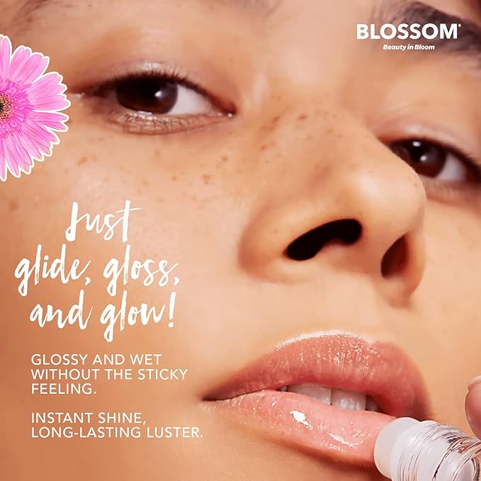 Blossom Roll on Lip Gloss, Scented Clear High Shine Moisturizing Lip Oil, Non Sticky, Infused with Real Flowers, Made in USA, 0.2oz, Watermelon Hemp