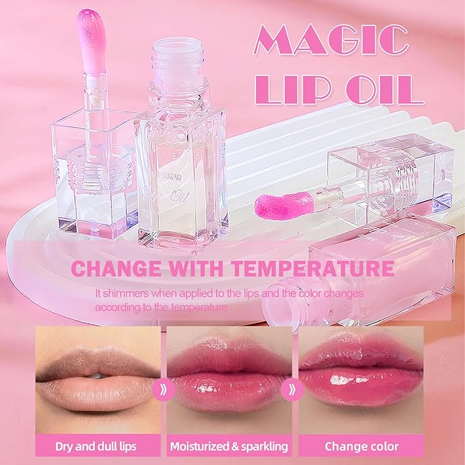 Color Changing Lip Oil,Clear to Pink Magic Big Lip