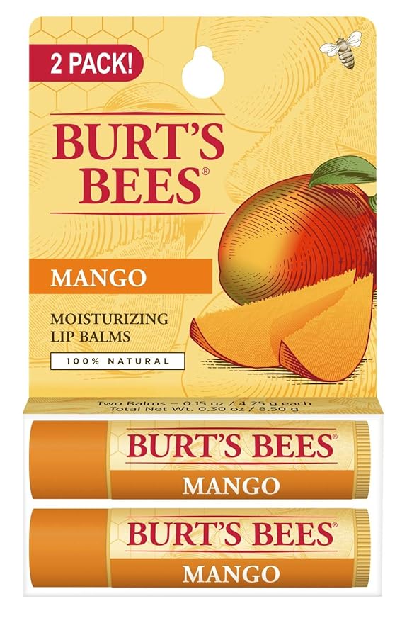 Burt's Bees Lip Balm - Mango, Lip Moisturizer With Responsibly Sourced Beeswax, Tint-Free, Natural Origin Conditioning Treatment, 2 Tubes, 0.15 oz.