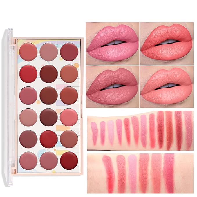 Lip Gloss Palette, 18 Colors Dard Red Pink Nude Brown Lip Makeup Pallet Kit, Pro Women Lip Color Palette with Soft Silicon Brush, Lip Present Set for Teen Girl, Mum, Daughter, Friend, Sister