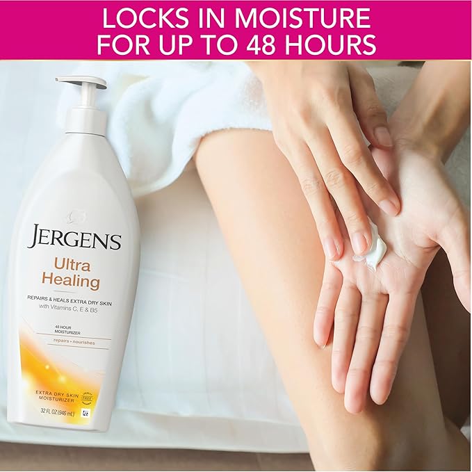 Jergens Ultra Healing Dry Skin Lotion, Hand and Body Moisturizer for Quick Absorption into Extra Dry Skin with Hydralucence Blend, Vitamins C, E and B5, 32oz