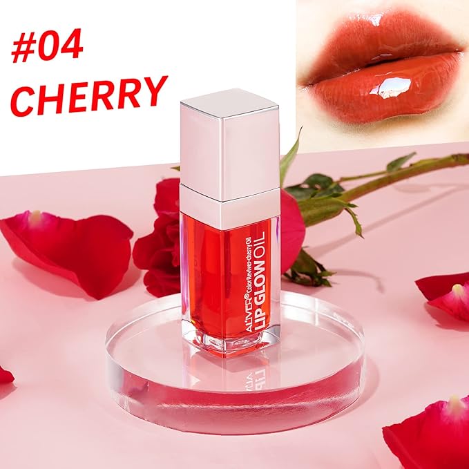 Lip Oil,Lip Glow Oil,Plumping Lip Oil Tinted,Hydrating Gloss Tinted Lip Balm,Long Lasting Nourishing Non-sticky Fresh Texture for Color Reviver (Cherry)