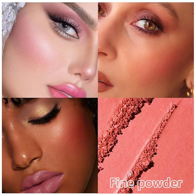 Quads Blush Makeup Palette, Matte Pressed Powder Blushes Palette, Lip & Face Paint Palette for Women, Lasting Light Pink & Hot Pink Peach and Deep Red, Platillo de rubores de cuatro colores
