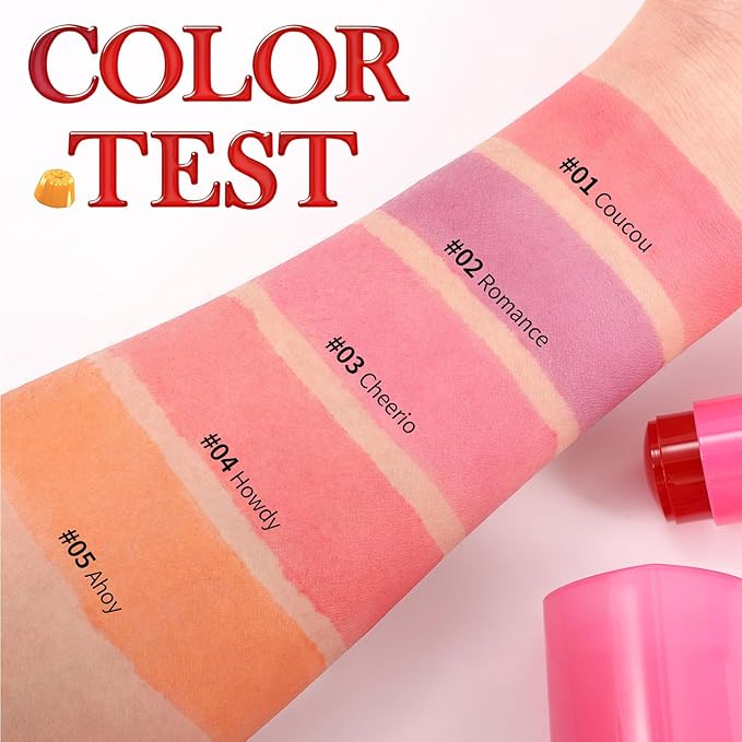 Water Jelly Tint Blush, 3-In-1 Multi-Use Blush Cream Blush Stick for Eyes, Cheeks & Lips, Hydrating & Bouncy Jelly Texture, Blends Perfect for Skin Portable Multipurpose Long Lasting Waterproof(05, s)
