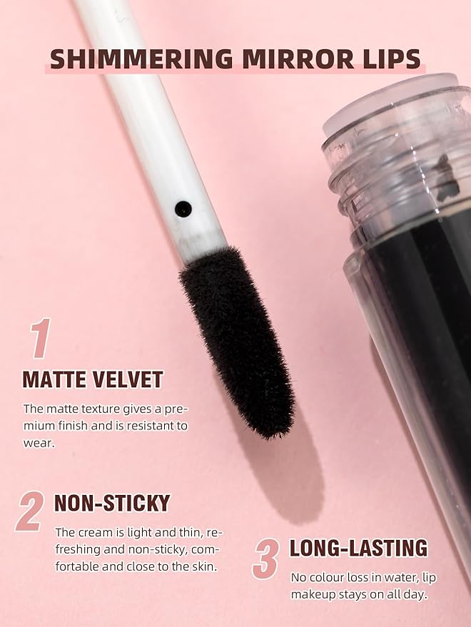 Black Matte Liquid Lipstick for Women, Soft Natural Gloss,