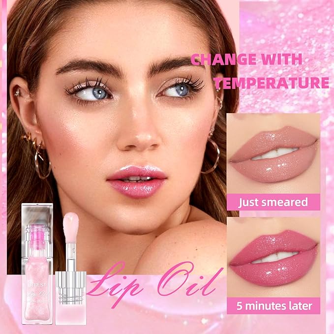 LANGMANNI Hydrating Lip Glow Oil,Moisturizing Nourishing Lip Oil,Light Colour Gloss Tinting And Non-sticky Lip Oil For Dry Lips Lip Care (Color Changing 1Pcs)