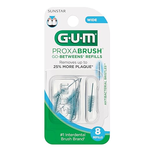 GUM Proxabrush Go-Betweens Refills - Wide - Compatible with GUM Permanent Handle - Reusable Interdental Brushes - Soft Bristled Dental Picks, 8 Count (Pack of 6)
