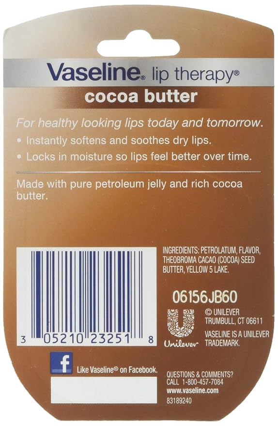 Vaseline Lip Therapy Cocoa Butter.25 oz (Pack of 8)