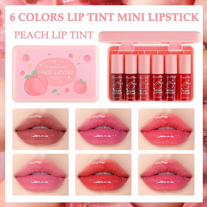 6 Colors Peach Lip Tint Stain Set, Matte Lip