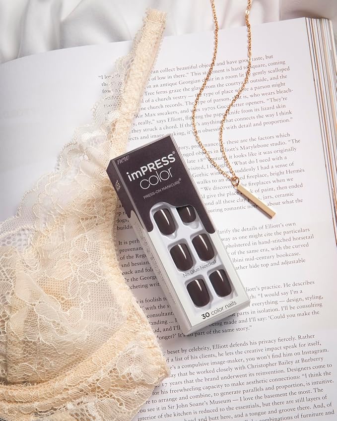 KISS imPRESS No Glue Mani Press On Nails, Design, 'Reset', Multicolor, Short Size, Oval Shape, Includes 30 Nails, Prep Pad, Instructions Sheet, 1 Manicure Stick, 1 Mini File