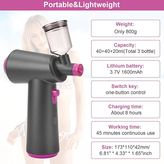 Spray Tan Machine, Portable Spray Tanning Gun Machine with Brushless Motor, Rechargeable HVLP Airbrush Spray with 100ml Cup for Beach Tan, Mobile Tan, Self Tan, Outdoor Tan, Home Tan, Salon