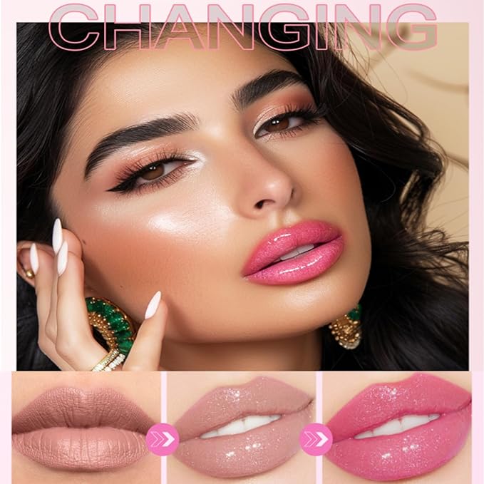 Magic Color Changing Lip Oil, 2024 New Warm Change Moisturizing Lip Gloss Hydrating Lip Oil, New Upgraded Magic Big Brush Color Changing Lip Oil Long Lasting Nourishing (Rase 04#)