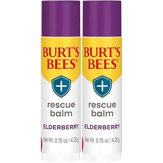 Burt's Bees Rescue Balm Elderberry Lip Balm, With Antioxidant-Rich Elderberry, Tint-Free, Natural Origin Lip Care, 2 Tubes, 0.15 oz.