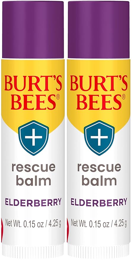 Burt's Bees Rescue Balm Elderberry Lip Balm, With Antioxidant-Rich Elderberry, Tint-Free, Natural Origin Lip Care, 2 Tubes, 0.15 oz.