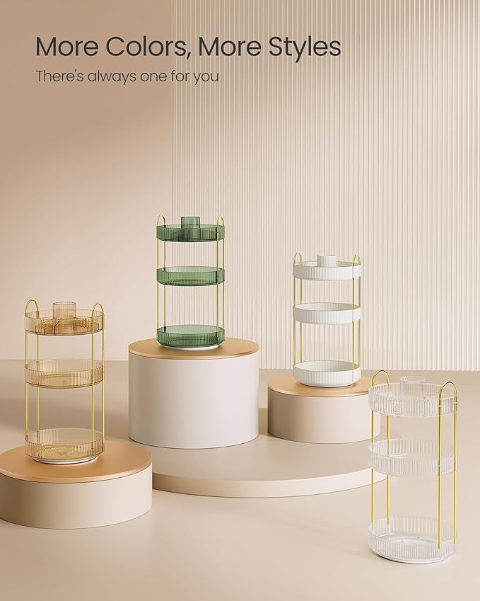 SONGMICS Makeup Organizer, 3-Tier Round Rotating Skincare Organizer Countertop, Customizable, Toiletries Vanity Organizer, Lazy Susan, Gift, Transparent UJKA011W02