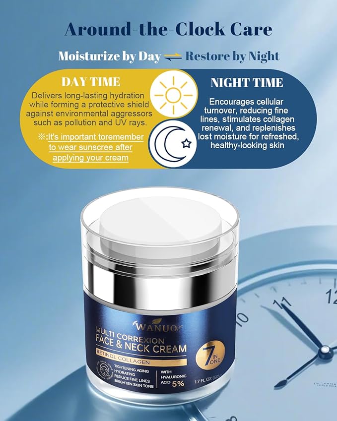 Retinol Cream for Face, Face Moisturizer, Neck Creams for Tightening and Firming with Collagen & Hyaluronic Acid, Daily Anti-Aging Face Cream for Women, Smooth Wrinkles & Fine Lines, 1.7 Fl Oz