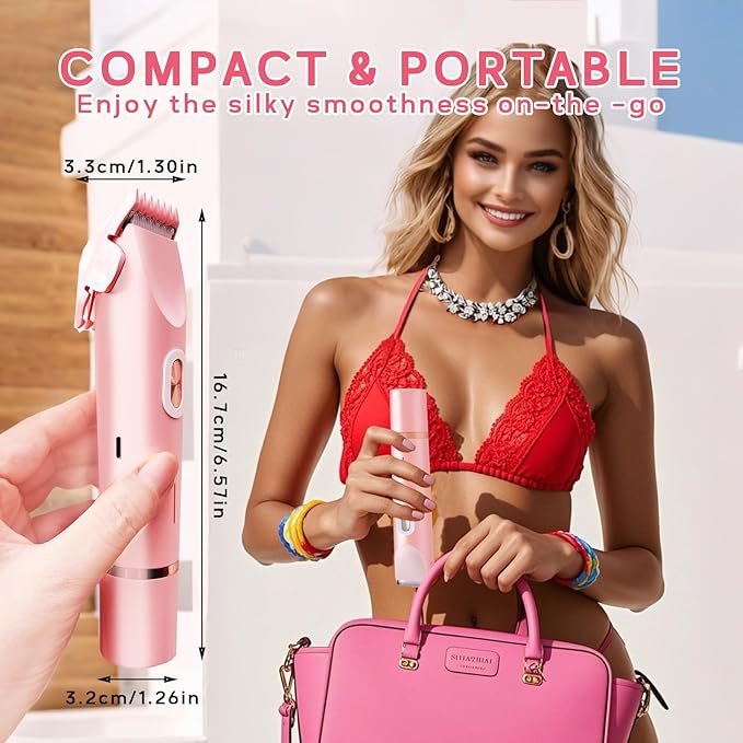 2025 New Electric Womens Shaver, 2-in-1 Body Shaver & Bikini Trimmer for Women, Waterproof Wet & Dry Use Body Hair Electric RazorTrimmer for Bikini Underarm Leg Arm Body Face (Pink)