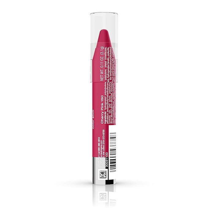 Neutrogena MoistureSmooth Color Stick for Lips, Moisturizing and Conditioning Lipstick with a Balm-Like Formula, Nourishing Shea Butter and Fruit Extracts, 150 Cherry Pink, .011 oz (Pack of 2)
