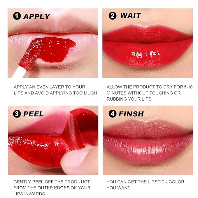 Peel Off Lip Tint, Wipe-On Colour Liquid Lipsticks, Tattoo Glaze, Matte High Pigment Long Wear Waterproof Contour Stain, Non Smudge Transfer Proof Tear-off Gross (#04, 0.12 floz)