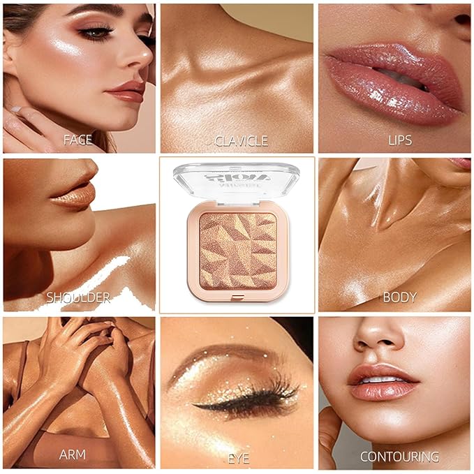 4 Colors Diamond Shimmering Powder, High Glossy Face Highlighter Eyeshadow