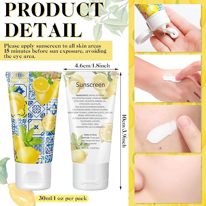 36 Sets Sunscreen for Baby Shower Party Favors SPF 30 Baby Shower Mini Sunscreen Lotion 1 oz Resistant Travel Sunscreen Bulk Thank You Gifts for Guest Party Supplies(Lemon)