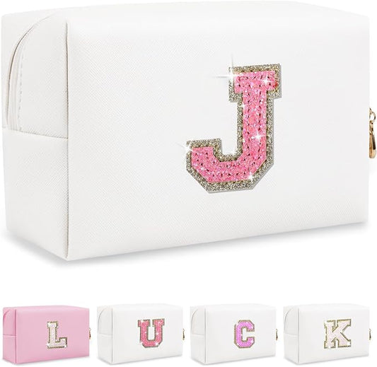 Initial letter patch makeup bag,
