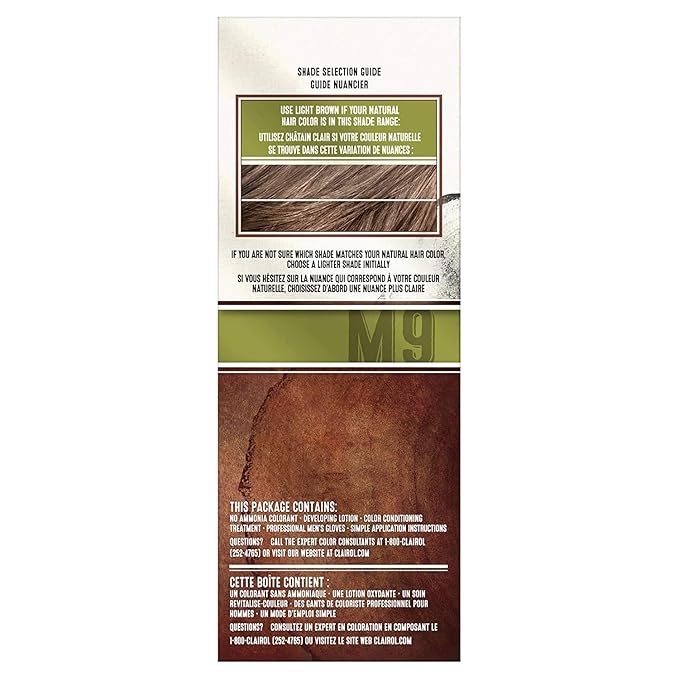 Clairol Natural Instincts Semi-Permanent Hair Dye for Men, M9 Light Brown Hair Color, Pack of 3