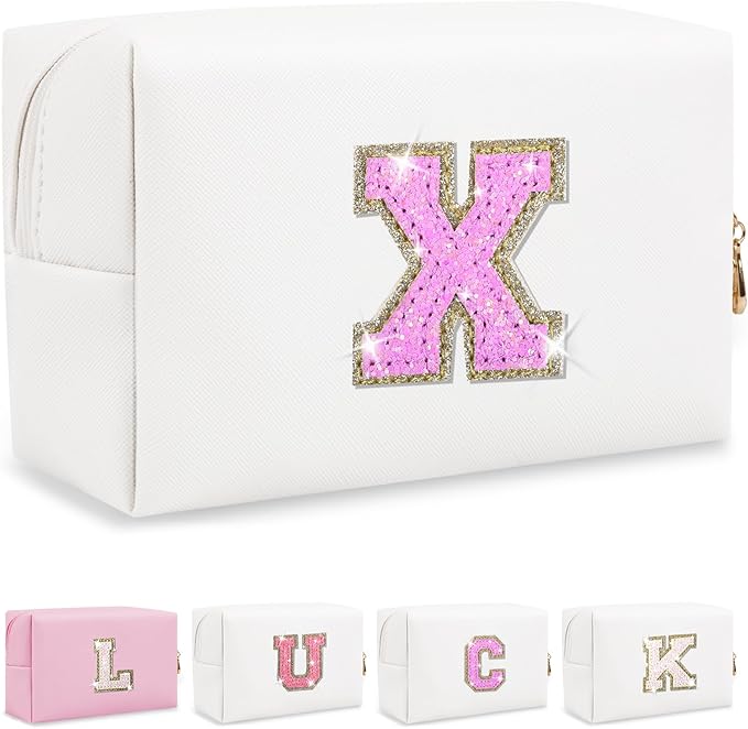 Initial letter patch makeup bag,
