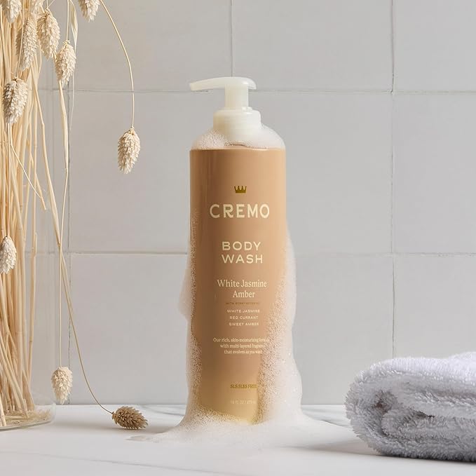 Cremo White Jasmine Amber Skin Moisturizing Body Wash for Women, Notes of White Jasmine, Red Currant, and Sweet Amber, 16 Fl Oz