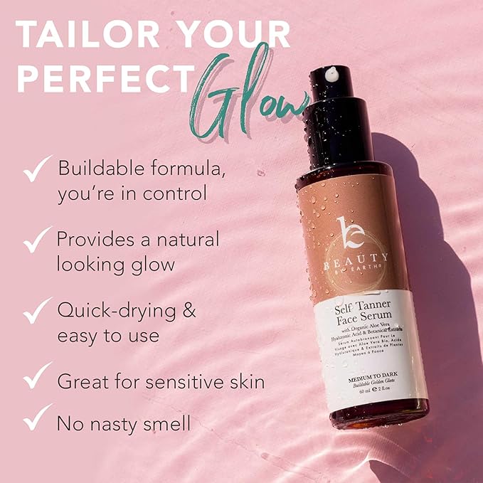 Face Tanner Serum - Medium to Dark Sunless Tanner for Face Sunless Tanner with Hyaluronic Acid - Self Tanner for Face Self Tan - Natural Face Tanner for Face Self Tanner