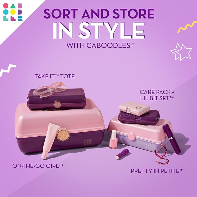 Caboodles Pretty in Petite Makeup Box, Hard Plastic Organizer Box, 2 Swivel Trays, Fashion Mirror, Secure Latch for Safe Travel
