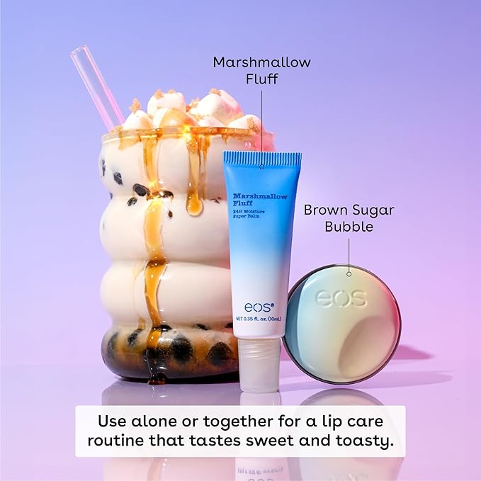 eos Flavor Lab Secret Menu Gift Set - Brown Sugar Boba Lip Scrub & 24H Moisture Super Balm, Limited-Edition Lip Treatment, Nourishing, 2-Pack