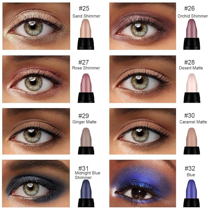 Kaely 8Pcs Cream Eyeshadow Stick Set for Eyes,Sand Orchid Rose Desert Ginger Caramel Midnight Blue Blue,Halloween Makeup,Matte Shimmer Eye Shadow Pencil Pen Crayon Waterproof,sombras para ojos 04