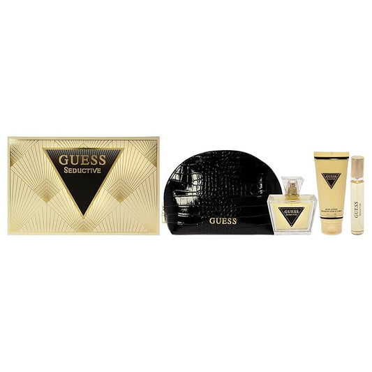 Guess Seductive 2.5oz EDT Spray, 0.5oz EDT Spray, 3.4oz Body Lotion, Pouch Women 4 Pc Gift Set