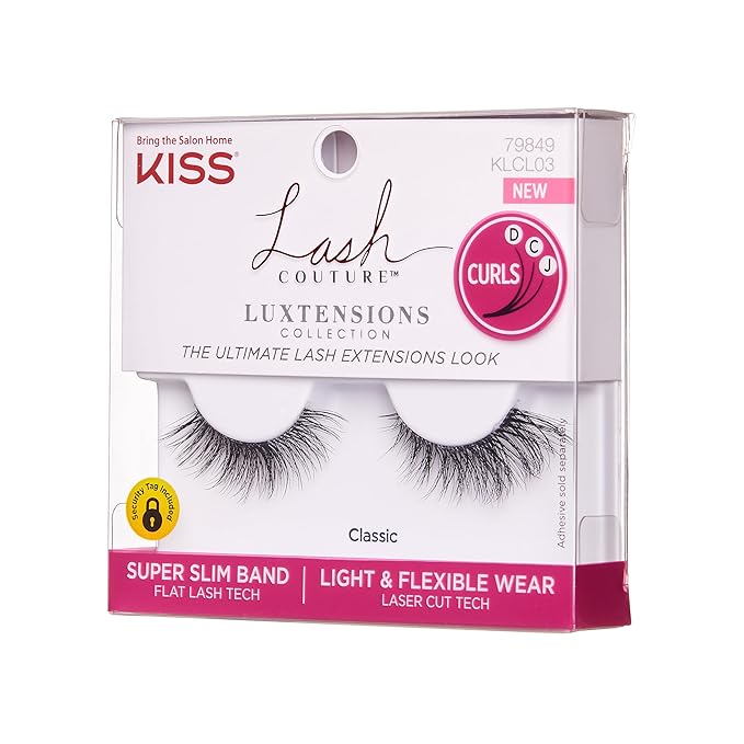 KISS Lash Couture LuXtensions Collection False Eyelashes, Flat Lash Technology, Super Slim Lash Band, Real Lash Extension Fibers, Reusable, Contact Lens Friendly Strip Lashes, Style Classic, 1 Pair