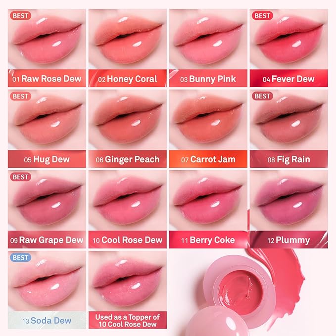 HINCE Raw Glow Dewy Ball - Tinted Lip Balm, Jelly Gloss Glow, Shine and Hydration, Lip & Blush Multiuse, Vegan, 0.12 oz. (13 colors) (HONEY CORAL)