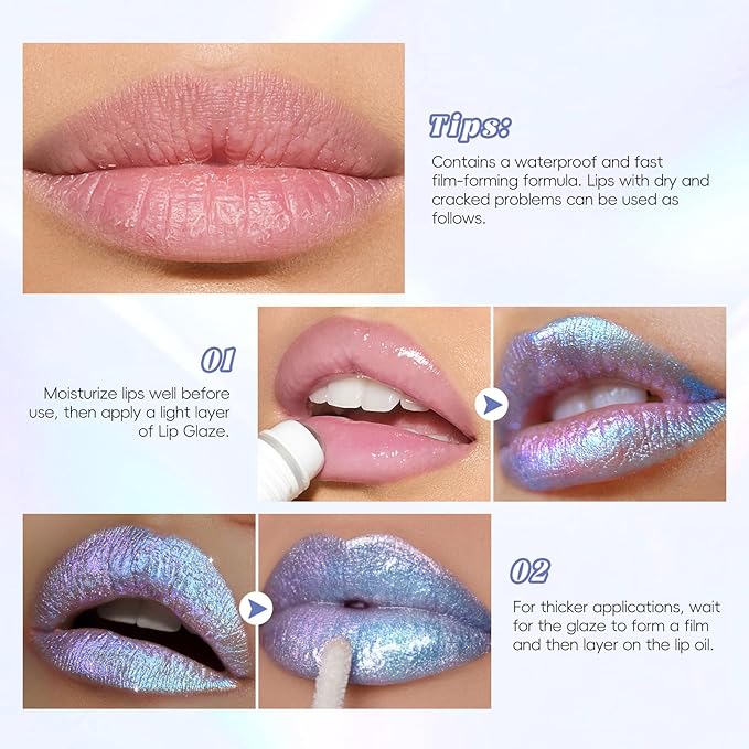 Blue Glitter Lip Gloss Liquid Lipstick, Diamond Shimmer Metallic Sparkly Iridescent Chameleon Lip Gloss Gift for Women, Long Lasting Waterproof Highly Pigment Glimmer Holographic Lip Makeup07