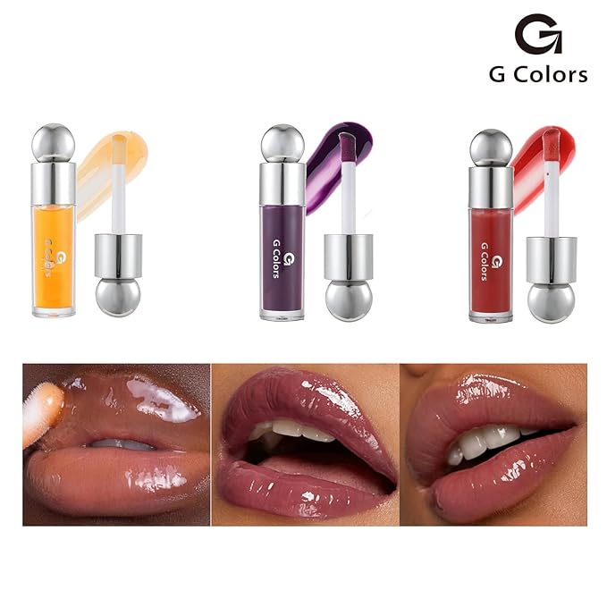 3 PCS Hydrating Lip Glow Oil Lip Stain, Moisturizing Nourishing Lip Gloss,High Shine, Smooth Finish Gloss Tinting And Non-Sticky Lip Oil For Dry Lips