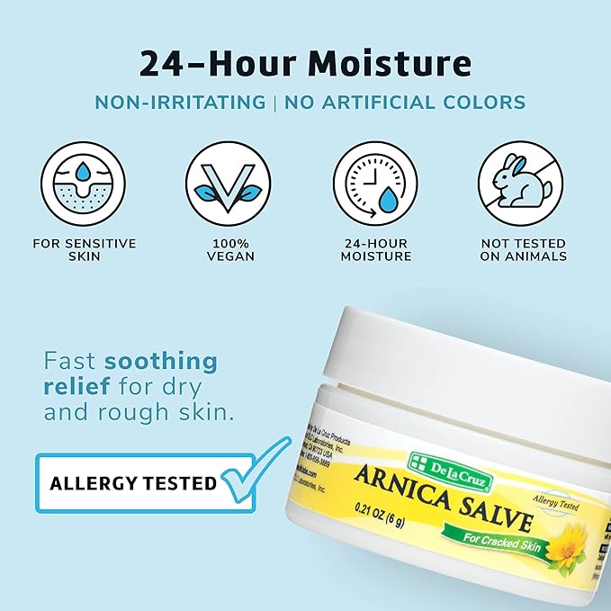 De La Cruz Arnica Salve - Foot Cream for Dry Cracked Heels and Feet - Moisturizing Hand Salve for Dried Hands - 24 Hour Moisture Foot Cream for Dry Cracked Feet and Rough Skin - (Trial Size)