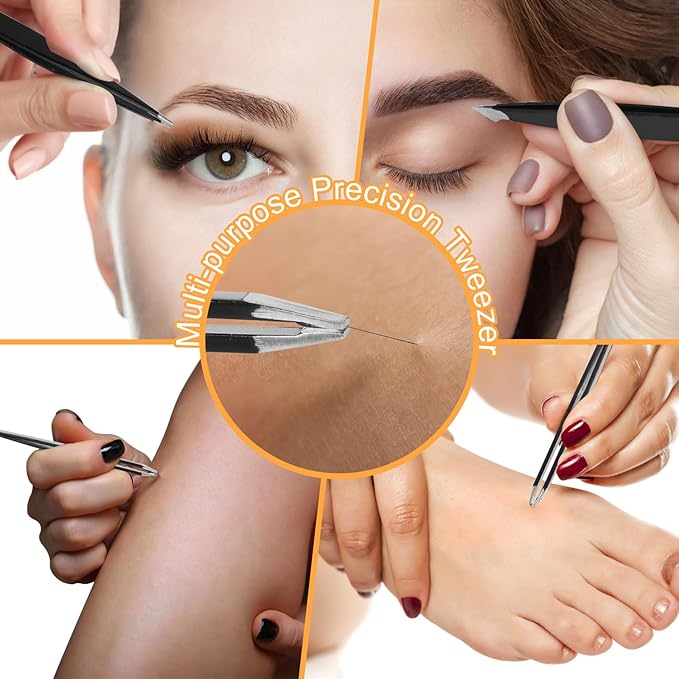 Yougai Tweezers Set, 9 Pcs Tweezers and Nail Clippers Kit for Facial Hair Women with Travel Case, Professional Stainless Steel Eyebrow Tweezer Kit Great Precision Tweezers for Daily Beauty Tool