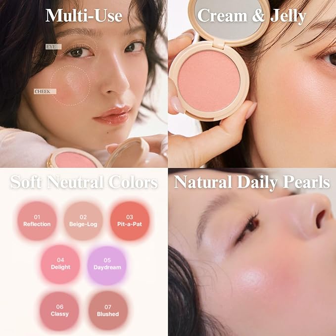 EGLIPS All Over Blusher - Multi-Use Cream Jelly Blush for Eyes & Cheeks Buildable and Blendable Texture with Shimmery Pearls Natural Korean Face Makeup (02 BEIGE LOG, 0.18 oz)