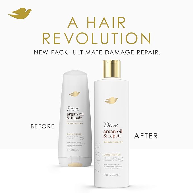 Dove Conditioner Argan Oil & Repair for Fine Hair with Bio-Protein Care Technology and Argan Oil Blend 12 Fl Oz