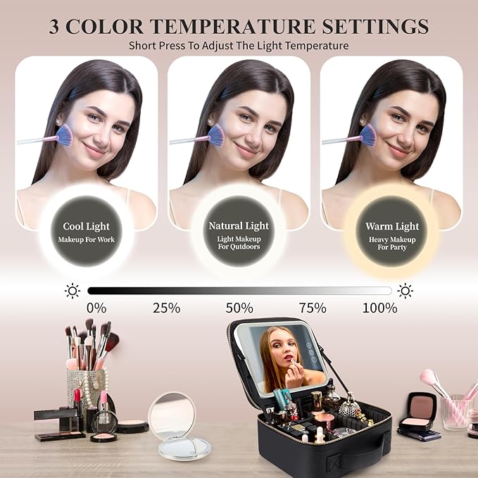 Travel makeup bag with led