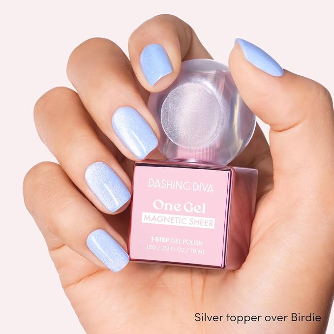Dashing Diva One Gel Color & Magnetic Topper Duo - Birdie & Silver Glitter Topper - 3-in-1 Base Coat, Nail Color & Top Coat - Gel Nail Polish Set